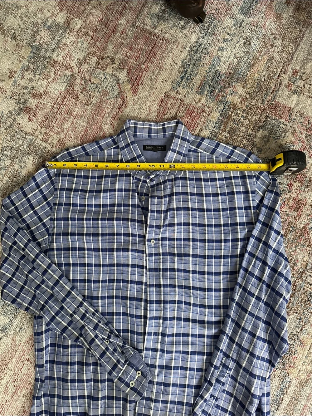 Banana Republic soft Wash Tailored  Fit Blue/ White Plaid Button-Down Shirt XL